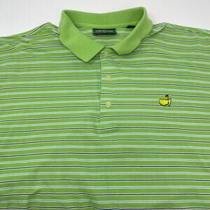 Master's Collection‎ Mens XL Lime Green Blue Striped Short Sleeve Polo Shirt